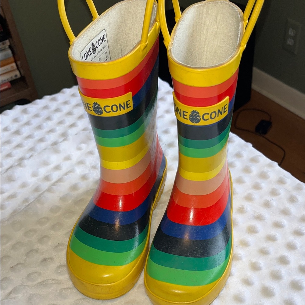 Lone Cone Kids' Yellow Multicolor Stripe Rain Boots